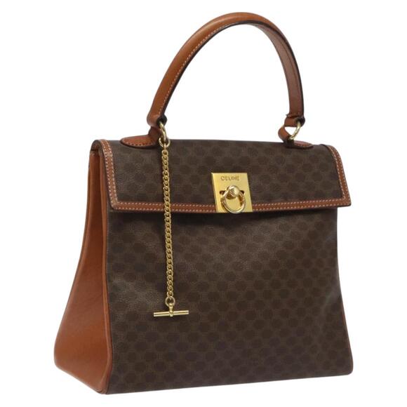 CELINE Macadam Canvas Hand Bag Pvc Leather Brown Gold - Picture 1 of 13